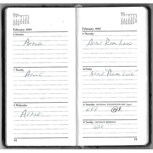 305 - Two diaries dated 1995 and 1996 with information on Geoff Emerick recording studio dates