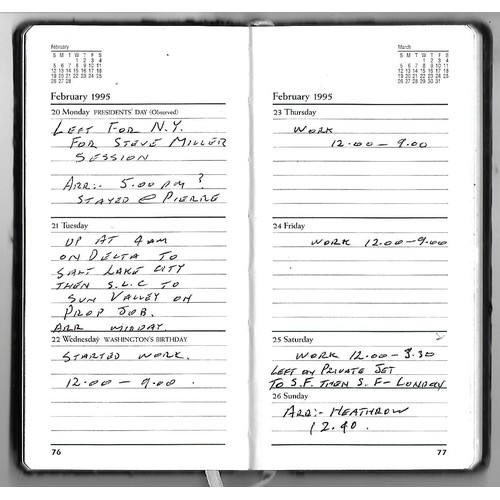 305 - Two diaries dated 1995 and 1996 with information on Geoff Emerick recording studio dates