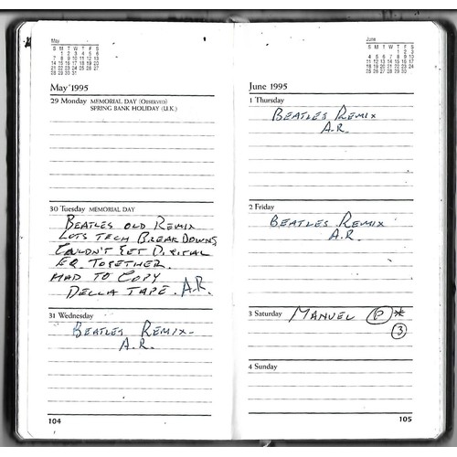 305 - Two diaries dated 1995 and 1996 with information on Geoff Emerick recording studio dates