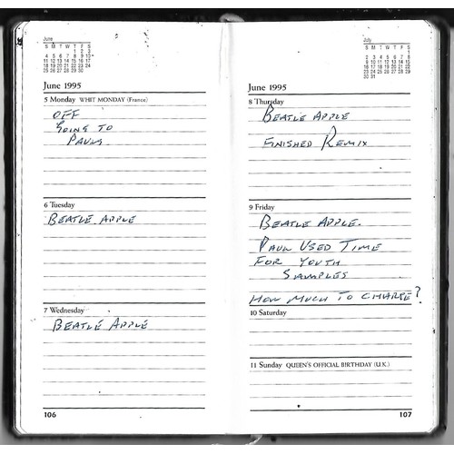 305 - Two diaries dated 1995 and 1996 with information on Geoff Emerick recording studio dates