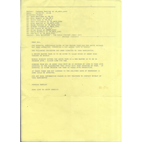 306 - Various papers regarding Paul McCartney recordings including lyric sheets