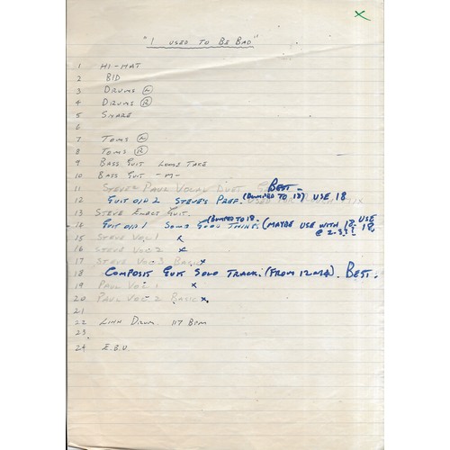 306 - Various papers regarding Paul McCartney recordings including lyric sheets