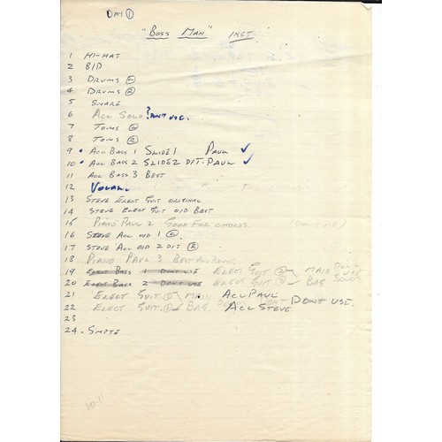 306 - Various papers regarding Paul McCartney recordings including lyric sheets