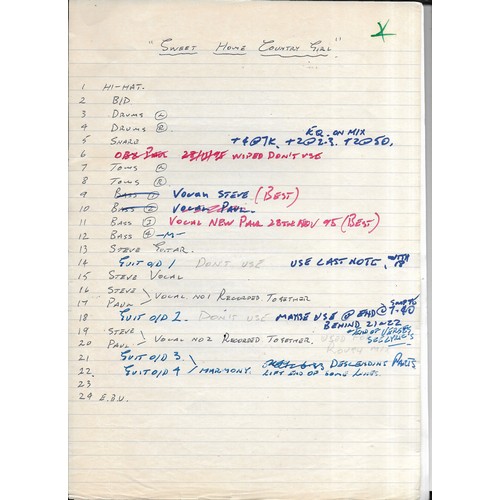 306 - Various papers regarding Paul McCartney recordings including lyric sheets