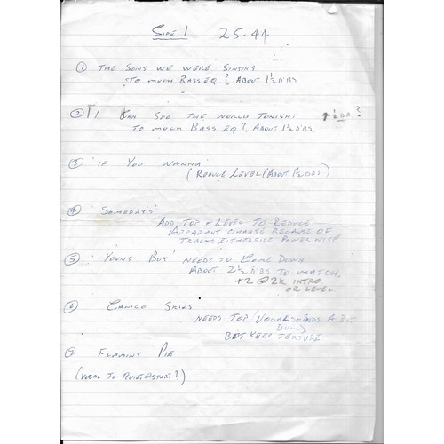 306 - Various papers regarding Paul McCartney recordings including lyric sheets