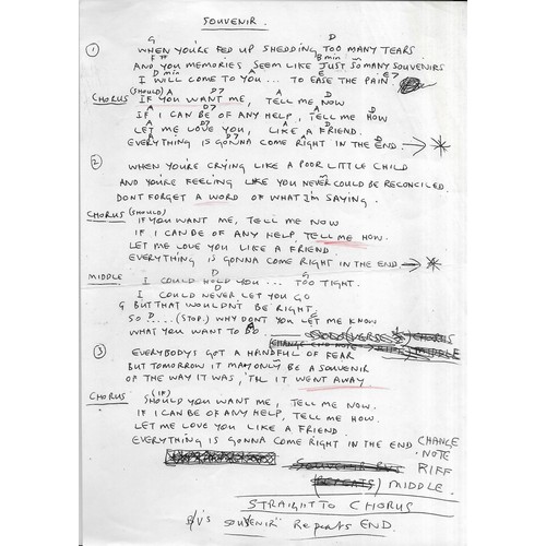 306 - Various papers regarding Paul McCartney recordings including lyric sheets