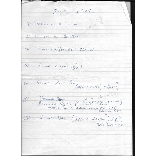 306 - Various papers regarding Paul McCartney recordings including lyric sheets