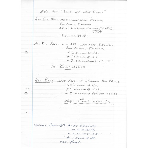 306 - Various papers regarding Paul McCartney recordings including lyric sheets