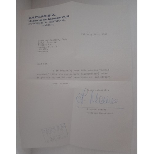 207 - Small collection of letters addressed to Geoff Emerick at Abbey Road Studios