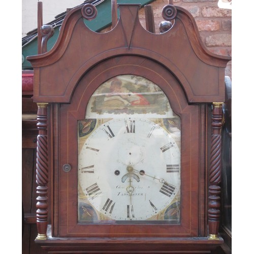 200 - Late 19th century inlaid Mahogany cased long case clock with enamelled and hand painted dial, by Geo... 