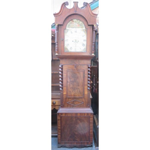 200 - Late 19th century inlaid Mahogany cased long case clock with enamelled and hand painted dial, by Geo... 