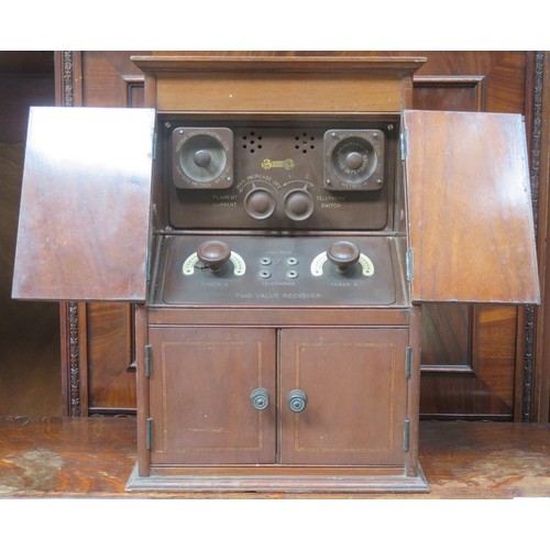 201 - Early 20th century inlaid mahogany cased British Broadcasting Coil two valve receiver, by British Th... 