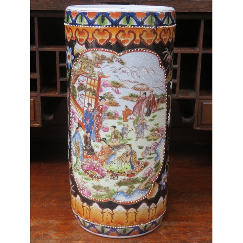 202 - Early 20th century handpainted oriental ceramic umbrella stand. Approximately 45cm H x 21cm Diameter