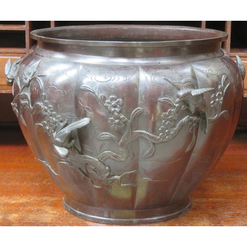 203 - RTV - 19th century relief decorated oriental Bronze jardinere , stamped with character mark to base.... 