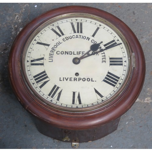207 - Late 19th/Early 20th  century mahogany cased Liverpool Education Committee circular wall clock, by C... 