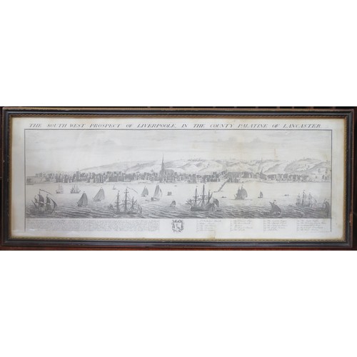 208 - Framed monochrome print dated 1728 - Southwest Prospect of Liverpoole in the county of Lancaster. Ap... 