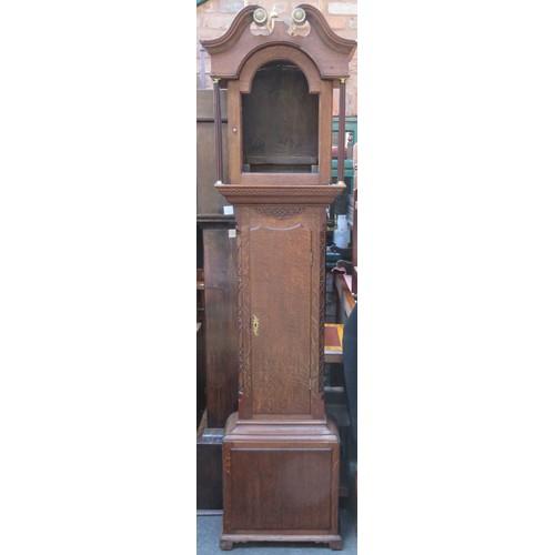 209 - 19th century carved oak long case clock case. App. 226cm H x 52cm W x 26cm D