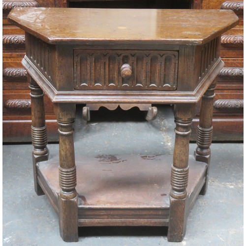 211 - Early 20th century linen fold fronted oak hall table. Approximately. 72.5cm H x 76cm W x 39.5cm D