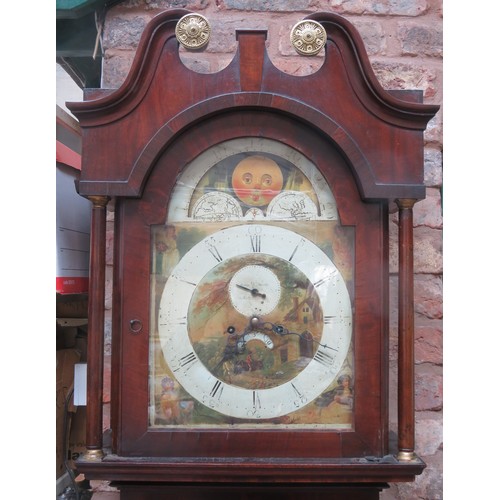 212 - 19th century Mahogany cased longcase clock with handpainted and enamelled rolling moon dial, by Jame... 