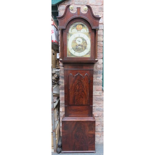 212 - 19th century Mahogany cased longcase clock with handpainted and enamelled rolling moon dial, by Jame... 