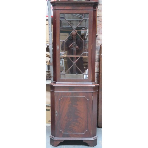 220 - 20th century mahogany single door glazed corner display cabinet. Approximately. 184cm H x 67cm W x 3... 
