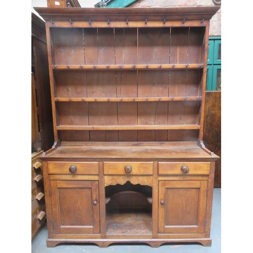 222 - 18th/19th century oak welsh style kitchen dresser with plate rack. Approximately. 197cm H x 141.5cm ... 