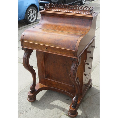 205 - 19TH CENTURY FIGURED WALNUT DAVENPORT WRITING DESK , WITH POP UP STATIONARY COMPARTMENT, FITTED WITH... 