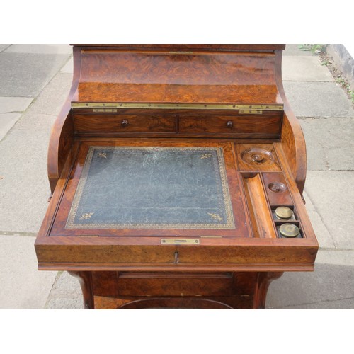 205 - 19TH CENTURY FIGURED WALNUT DAVENPORT WRITING DESK , WITH POP UP STATIONARY COMPARTMENT, FITTED WITH... 