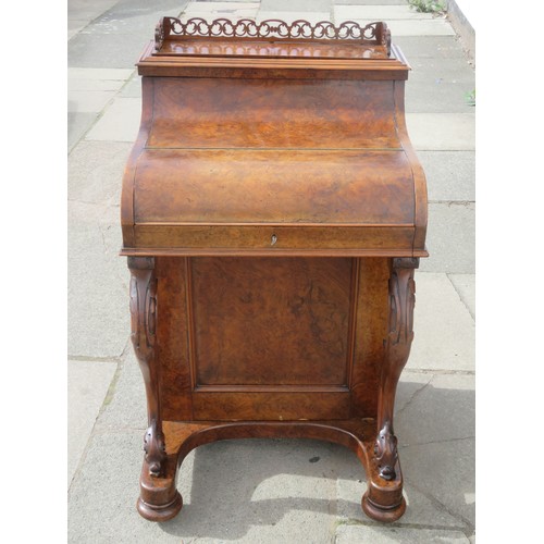 205 - 19TH CENTURY FIGURED WALNUT DAVENPORT WRITING DESK , WITH POP UP STATIONARY COMPARTMENT, FITTED WITH... 