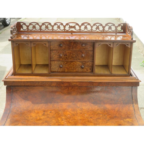 205 - 19TH CENTURY FIGURED WALNUT DAVENPORT WRITING DESK , WITH POP UP STATIONARY COMPARTMENT, FITTED WITH... 