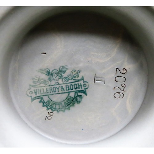 57 - Villeroy and Boch vintage stoneware jug, with hinged pewter cover. Approx. 28cm H