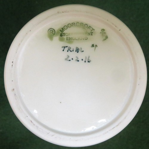 16 - Moorcroft Trial Piece - Tube line and glazed 'Delphinium' pattern ceramic vase, dated 2.2.16. Approx... 