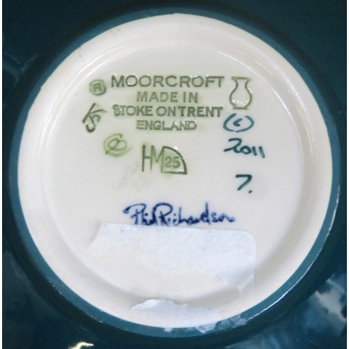 56 - Moorcroft tube lined and glazed ceramic 'Bumble Bee' circular shallow bowl/receiver, signed to base ... 