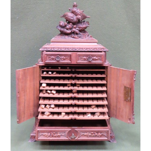 3 - Fine 19th century heavily carved Black Forest table top Cigar humidor, decorated with panels of frui... 