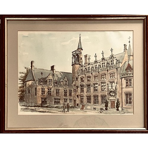 45 - MRN MAGILLYCUDDY, WATERCOLOUR- 'GRUUT HOUSE BRUGES', SIGNED AND DATED LOWER RIGHT