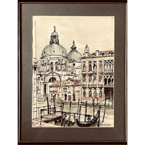 47 - MAGILLYCUDDY, PEN AND WASH DRAWING- 'VENICE, SANTE MARIA DE LA SALUTE', SIGNED LOWER RIGHT NOV '82, ... 