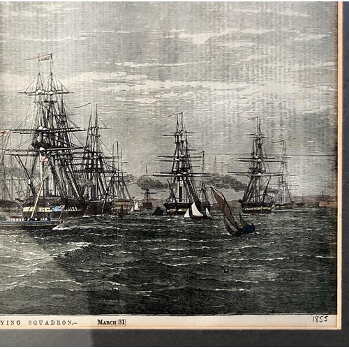 86 - STEEL ENGRAVING- 'DEPARTURE OF THE FLYING SQUADRON', DATE IN PENCIL 1855, APPROXIMATELY 25 x 35cm