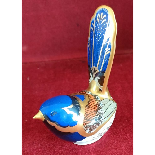 160 - BOXED ROYAL CROWN DERBY FAIRY WREN PAPERWEIGHT WITH STOPPER. APPROX. 9.5CM H X 7.5CM L