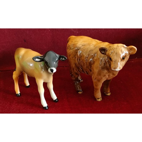 212 - BESWICK GLAZED CERAMIC HIGHLAND CALF PLUS BESWICK GLAZED CERAMIC JERSEY CALF