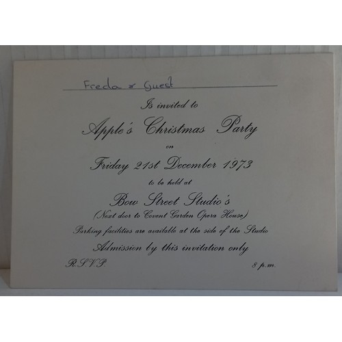 51 - Freda Kelly Invitation the Apple Records 21st December 1973 Christmas Party at Bow Street Studio’s L... 