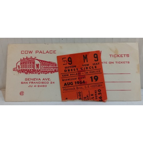 70 - The Beatles Cow Palace San Francisco 19th August 1964 ticket stub with compliments slip + 1964 USA L... 