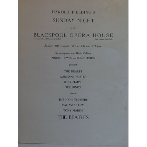 78 - The Beatles Sunday Night at The Blackpool Opera House 16th August 1964 programme with The Kinks and ... 