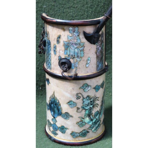 8 - Interesting 19th century Oriental ceramic Opium pipe, decorated in mother of pearl and Chinese Drago... 