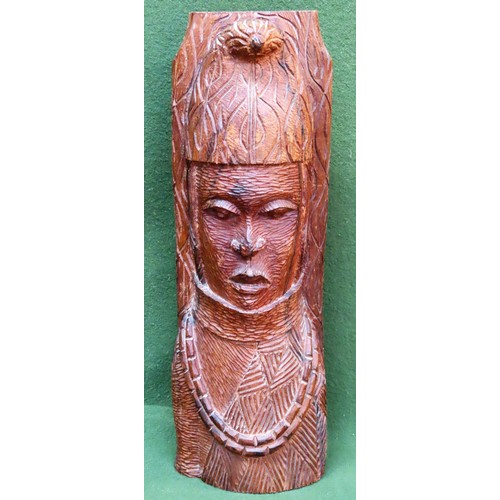 165 - Vintage heavily carved African style treen wall plaque. Approx. 46cm H