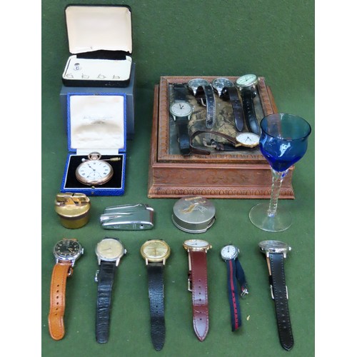 279 - Sundry lot including Omega military issue wristwatch, storage box with hinged cover, various other w... 