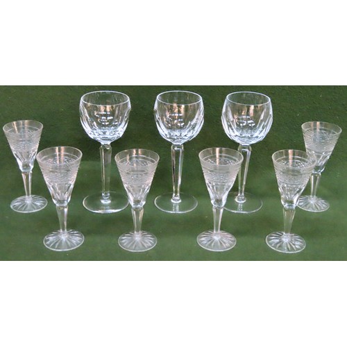 115 - Set of Three Waterford crystal stemmed drinking glasses, plus set of Six smaller Waterford stemmed d... 