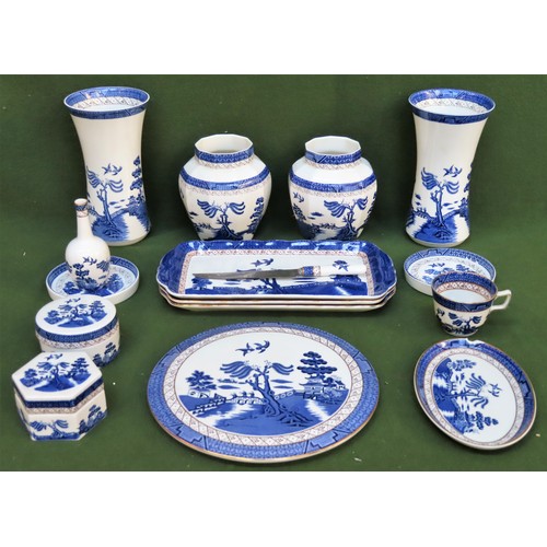 214 - Parcel of Royal Doulton Booths Real Old Willow pattern ceramics Inc vases, storage pots, plates, etc