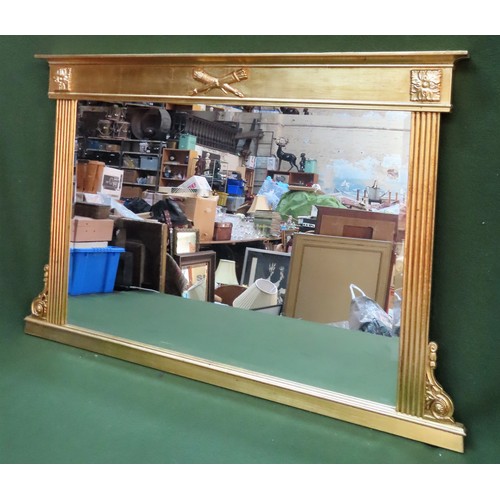 125 - 20th century gilded and bevelled over mantle mirror. Approx. 75 x 113cm