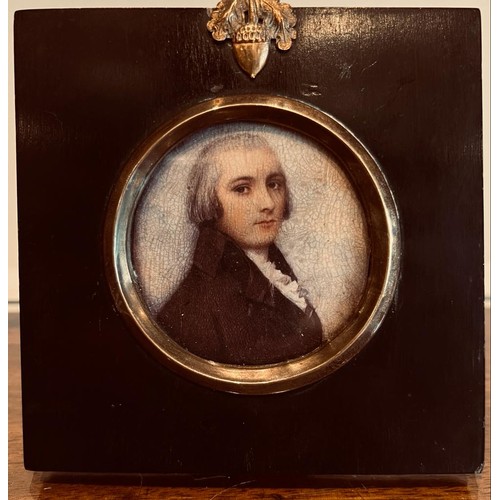 138 - MINIATURE PORTRAIT OF A YOUNG PERSON IN EARLY 19th CENTURY DRESS, UNSIGNED, APPROXIMATELY 6 x 5.5cm