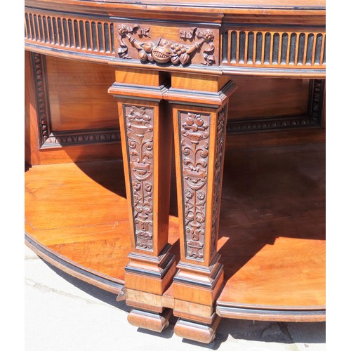 10 - Extremely large and impressive 19th century carved and panelled mahogany marble topped half moon con... 